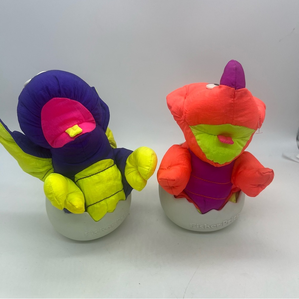 Vintage Fisher Price Dinosaur Puffalump Roar Plushies Lot Of 2 Dino's In Shells